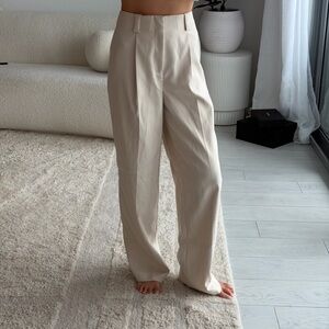 LPA Cream Wide-Leg High-Rise Trousers